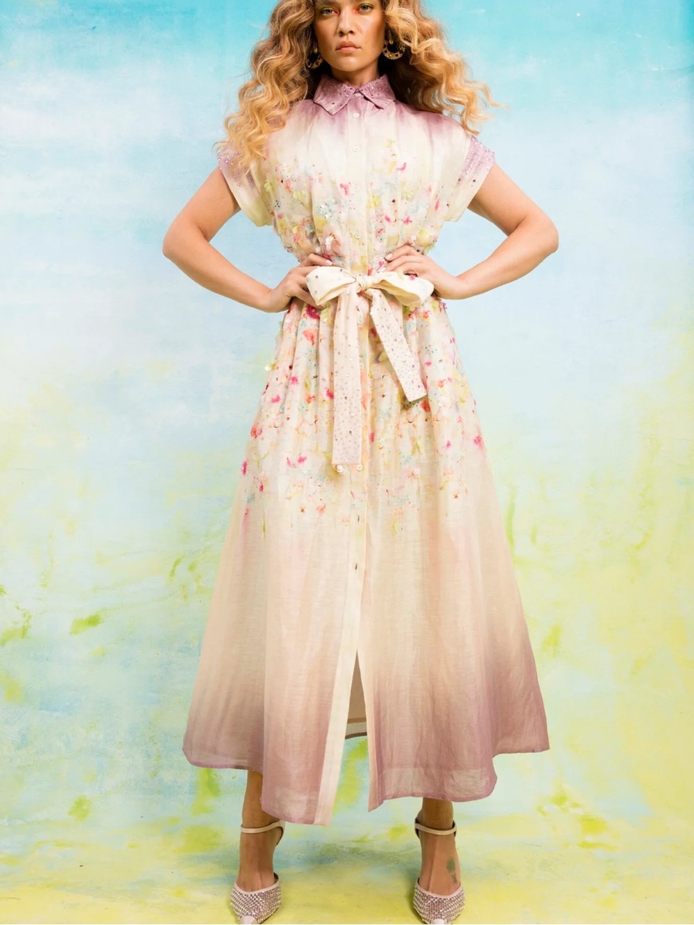 La Fuori Aqua Bloom Mirage Shirt Dress